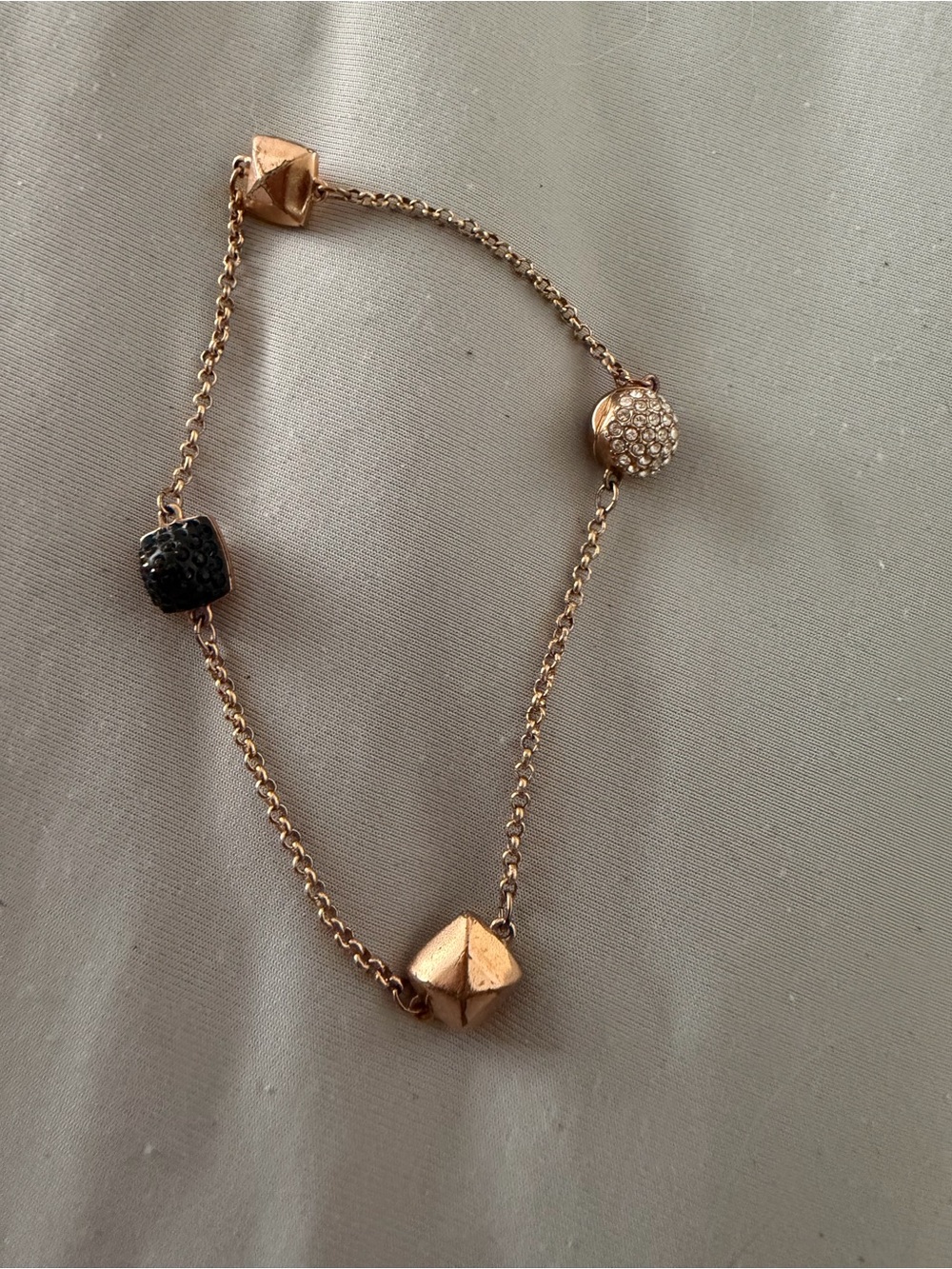 Swarovski Rose Gold Chain Bracelet with Black and Clear Crystal Beads